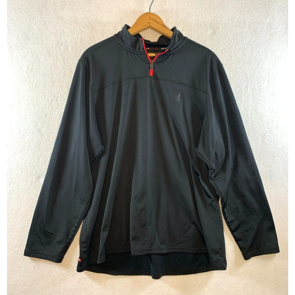 Spyder Mens Performance 1/4 Zip Sz L Black Activewear Spell Out Logo Core Base